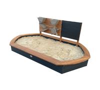 Axi Joey Bac À Sable Ovale En Bois - Marron/Anthracite | Avec Mur De Jeu Et Tableau À Craie | Inclus Bâche De Sol & Housse De Protection | 158 X 91 X 57 Cm