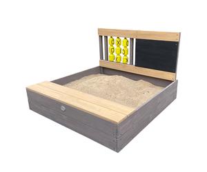 Axi Kitty Bac À Sable En Bois Avec Banc, Espace De Rangement, Jeux Du Morpion | Bac À Sable En Anthracite Et Marron Avec Tapis De Sol Et Couvercle | 100 X 100 Cm