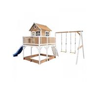 Axi - Liam Maison Enfant avec Bac à Sable 2 Balançoires & Toboggan Bleu Aire de Jeux pour l'extérieur en marron & blanc
