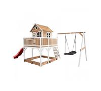 AXI Liam Maison Enfant avec Bac à Sable, Balançoire Nid d’Oiseau Noir & Toboggan Rouge | Aire de Jeux pour l'extérieur