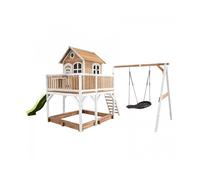 AXI Maisonnette Liam – Bac à sable, balançoire nid d’oiseau noir, toboggan vert clair – FSC