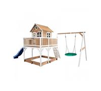 AXI Liam Maison Enfant avec Bac à Sable Balançoire Nid d’Oiseau Vert & Toboggan Bleu Aire de Jeux pour l'extérieur
