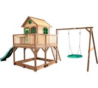 AXI Liam Maison Enfant avec Bac à Sable, Balançoire Nid d’Oiseau Vert & Toboggan Vert | Aire de Jeux pour l'extérieur en marron & Vert | Maisonnette / Cabane de Jeu en Bois FSC