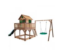 AXI Liam Maison Enfant avec Bac à Sable, Balançoire Nid d’Oiseau vert & Toboggan vert | Aire de Jeux pour l'extérieur