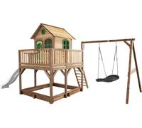 AXI Liam Maison Enfant avec Bac à Sable, Balançoire nid d'oiseau noir & Toboggan Blanc | Aire de Jeux pour l'extérieur en marron & Vert | Maisonnette / Cabane de Jeu en Bois FSC