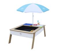 AXI Linda Table Sable et Eau avec cuisine de jeux en Bois | Marron et Blanc avec Parasol | Pour Enfant, pour le jardin