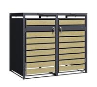 AXI Lucas Cache Poubelle Métallique Anthracite/Aspect Bois - Abri Poubelle pour 2 conteneurs - Max. 240L - Abri Poubelle Extérieur avec Excellente Ventilation