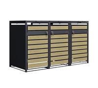 AXI Lucas Cache Poubelle Métallique Anthracite/Aspect Bois - Abri Poubelle pour 3 conteneurs - Max. 240L - Abri Poubelle Extérieur avec Excellente Ventilation