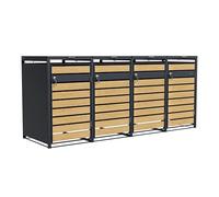 AXI Lucas Cache Poubelle Métallique Anthracite/Aspect Bois - Abri poubelle pour 4 conteneurs - Max. 240L - Abri Poubelle Extérieur avec Excellente Ventilation