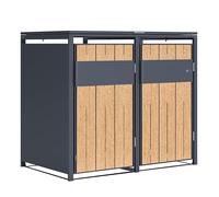 AXI Luke Cache Poubelle en Métal, Anthracite/Effet Bois - Abri Poubelle pour 2 conteneurs - Max. 240L - Abri Poubelle Extérieur avec Excellente Ventilation
