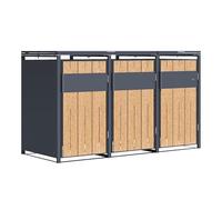 AXI Luke Cache Poubelle en Métal, Anthracite/Effet Bois - Abri Poubelle pour 3 conteneurs - Max. 240L - Abri Poubelle Extérieur avec Excellente Ventilation