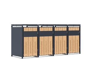 AXI Luke Cache Poubelle en Métal, Anthracite/Effet Bois - Abri poubelle pour 4 conteneurs - Max. 240L - Abri Poubelle Extérieur avec Excellente Ventilation