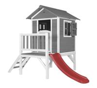 Axi Maison Enfant Beach Lodge Xl En Gris Avec Toboggan En Rouge