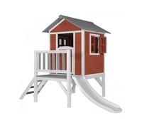 Axi Maisonnette Lodge Xl En Bois Rouge Toboggan Blanc