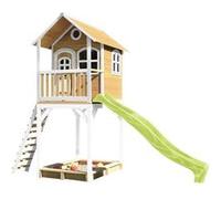 AXI Maison enfant sur pilotis ROMY Brun Blanc avec toboggan Vert Citron et bac à sable Vert G