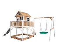 AXI Maisonnette Liam – Bac à sable, balançoire nid d'oiseau, toboggan – Bois FSC Marron/Blanc