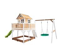 AXI Liam Maison Enfant avec Bac à Sable, Balançoire Nid d’Oiseau Vert & Toboggan Vert clair | Aire de Jeux pour l'extérieur en marron & Blanc | Maisonnette / Cabane de Jeu en Bois FSC