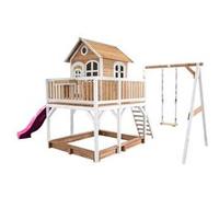 AXI Maisonnette enfant Liam – Bac à sable, balançoire & toboggan violet, marron/blanc, bois FSC