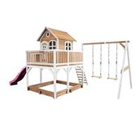 AXI Maisonnette Liam – Aire de jeux en bois FSC avec bac à sable, 2 balançoires et toboggan violet