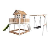 Axi Maisonnette LIAM Brun Blanc avec balancoire nid ovale Roxy toboggan Citron vert et bac à sable Beige G