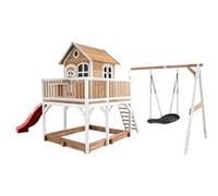 Axi Maisonnette LIAM Brun Blanc avec balancoire nid ovale Roxy toboggan Rouge et bac à sable Beige G