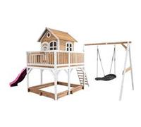 Axi Maisonnette LIAM Brun Blanc avec balancoire nid ovale Roxy toboggan Violet et bac à sable Beige G