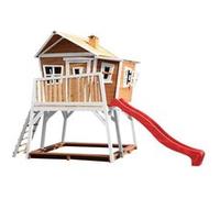 AXI Maisonnette de jeu Max avec bac à sable et toboggan rouge – Bois FSC marron et blanc