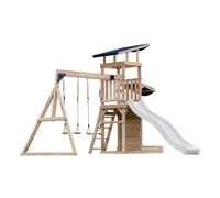 Axi Malik Aire De Jeux En Bois Avec 2 Balançoires, Toboggan Blanc/ Aire De Jeux Extérieur Avec Bac À Sable Et Mûr De Jeux/Toboggan Avec Raccordement À Eau Portique Balançoire/Jeux En Bois Extérieur