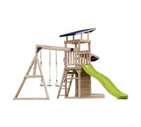 Axi Malik Aire De Jeux En Bois Avec 2 Balançoires, Toboggan Jaune/ Aire De Jeux Extérieur Avec Bac À Sable Et Mûr De Jeux/Toboggan Avec Raccordement À Eau Portique Balançoire/Jeux En Bois Extérieur