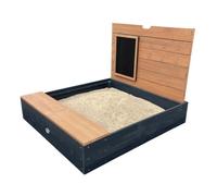 AXI Bac à sable Mandy en bois 100×90 cm – avec banc, rangement, couvercle et tableau noir