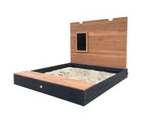 AXI Mandy XXL Bac à sable en bois avec banc, espace de rangement, couvercle et tableau noir - 160 x 151 x 122,5 cm | Bac à sable en anthracite et marron avec tapis de sol