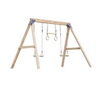 AXI Maya Balançoire Double en Bois FSC Marron avec Trapèze - Portique autoportant avec 2 sièges - pour Enfants avec Trapèze - Garantie 10 Ans