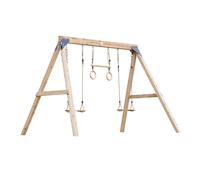 AXI Maya Balançoire Double en Bois Marron avec Trapèze - Bois FSC - Balançoire autoportante avec 2 sièges de balançoire en bois - Portique pour enfants avec Trapèze - Garantie 10 ans