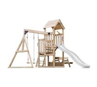 AXI Mette Aire de Jeux en Bois avec 2 Balançoires, Toboggan Blanc, Table de Pique Nique / Aire de Jeux Extérieur avec balançoires/ bac à sable/téléscope| Portique Balançoire/Jeux en Bois Extérieur