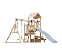 Axi Mette Aire De Jeux En Bois Avec 2 Balançoires, Toboggan Bleu Pastel, Table De Pique Nique / Aire De Jeux Extérieur Avec Balançoires/ Bac À Sable/Téléscope| Portique Balançoire/Jeux En Bois Extérie