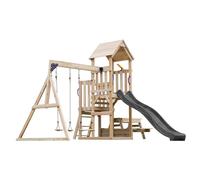 AXI Aire de jeux en bois Mette – 2 balançoires, toboggan gris, table de pique-nique