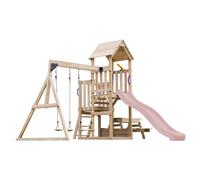 Axi Mette Aire De Jeux En Bois Avec 2 Balançoires, Toboggan Rose Pastel, Table De Pique Nique / Aire De Jeux Extérieur Avec Balançoires/ Bac À Sable/Téléscope| Portique Balançoire/Jeux En Bois Extérie
