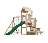 AXI Mette aire de Jeux en bois avec 2 balançoires, toboggan vert, table de pique nique / aire de Jeux extérieur avec balançoires/ bac à sable/téléscope| portique balançoire/jeux en bois extérieur