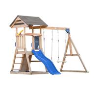 AXI Mia Aire de Jeux en Bois avec 2 Balançoires, Toboggan Bleu/Aire de Jeux Extérieur, Bac à Sable, Mur d'escalade | Portique Balançoire/Jeux en Bois Extérieur