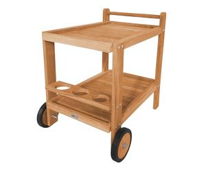 AXI Miri Chariot de Service en Bois de Teck avec 2 Etagères et Porte-Bouteilles | Desserte de Cuisine à roulettes pour Jardin, Balcon, Terrasse | pour Extérieur/Intérieur | 70 x 48 x 70 cm