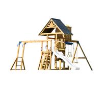 AXI Mitch Aire de Jeux en Bois avec 2 Balançoires, Toboggan Blanc / Extérieur, Bac à Sable, Trapèze/Mur d'escalade | Portique