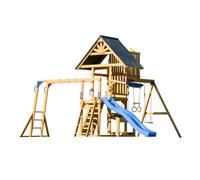 AXI Mitch Aire de Jeux en Bois avec 2 Balançoires, Toboggan Bleu / Extérieur, Bac à Sable, Trapèze/Mur d'escalade | Portique