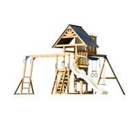 AXI Mitch Aire de Jeux en Bois avec 2 Balançoires, Toboggan Crème/Extérieur, Bac à Sable, Trapèze/Mur d'escalade | Portique
