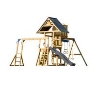 AXI Mitch Aire de Jeux en Bois avec 2 Balançoires, Toboggan Gris / Aire de Jeux Extérieur, Bac à Sable, Trapèze/Mur d'escalade |