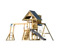 AXI Mitch Aire de Jeux en Bois avec 2 Balançoires, Toboggan Gris / Extérieur, Bac à Sable, Trapèze/Mur d'escalade | Portique