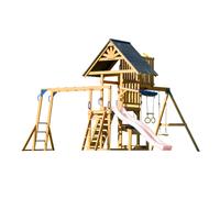 Axi Mitch Aire De Jeux En Bois Avec 2 Balançoires, Toboggan Rose Pastel / Extérieur, Bac À Sable, Trapèze/Mur D'Escalade | Portique