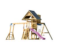 AXI Mitch Aire de Jeux en Bois avec 2 Balançoires, Toboggan Violet / Extérieur, Bac à Sable, Trapèze/Mur d'escalade | Portique