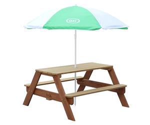 AXI Nick Table de Jardin en Bois Marron pour Enfants | Table de Jeu Pique-Nique avec Parasol, Certifié FSC, 95 x 97,7 x 48,7 cm, Charge Max 100 Kg