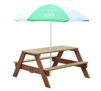 AXI Nick Table Pique Nique avec Parasol Marron & Noir, en Bois | pour Le Jardin, 95 x 97 x 48 cm