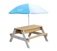 AXI Nick Table Sable et Eau/Pique Nique avec Parasol en Bois Marron et Blanc | 95 x 97 x 48 cm | avec Couvercle, Boîtes de Rangement & Parasol | Extérieur pour Le Jardin